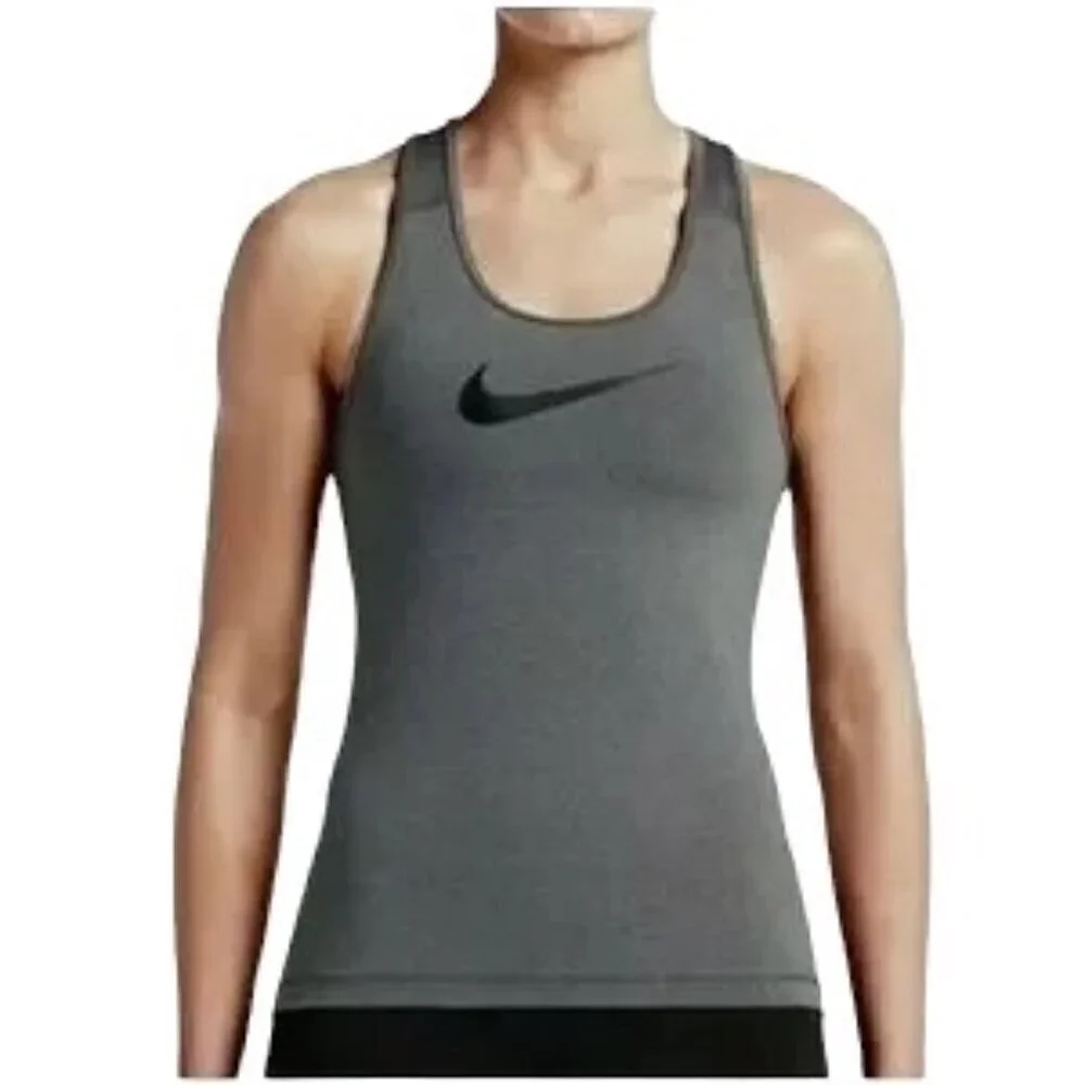 NIKE Gray Pro Dri-Fit Center Swoosh Racerback Tank Top - Size Medium